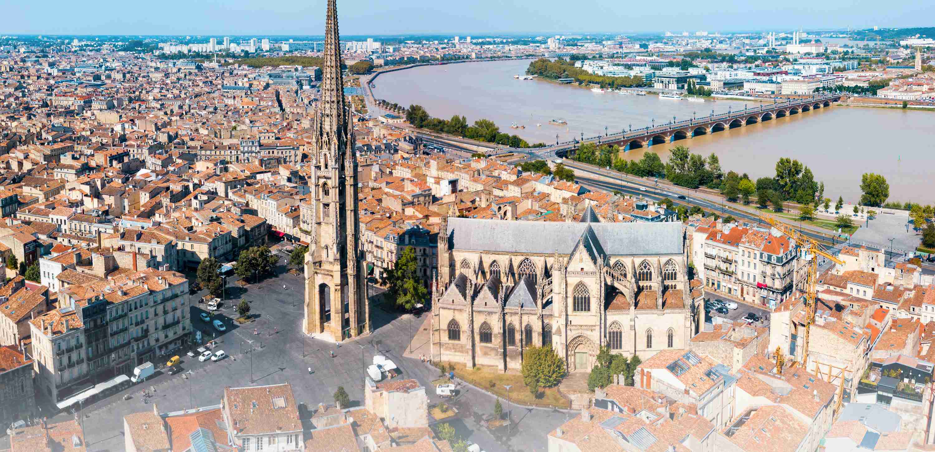 Bordeaux aerial panoramic view of old town and Garonne river