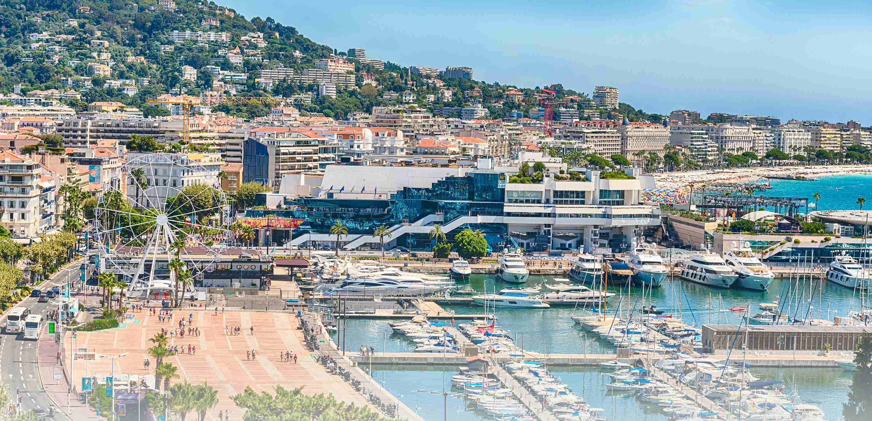 Aerial view over the Vieux Port (Old Harbor) and the city centre of Cannes