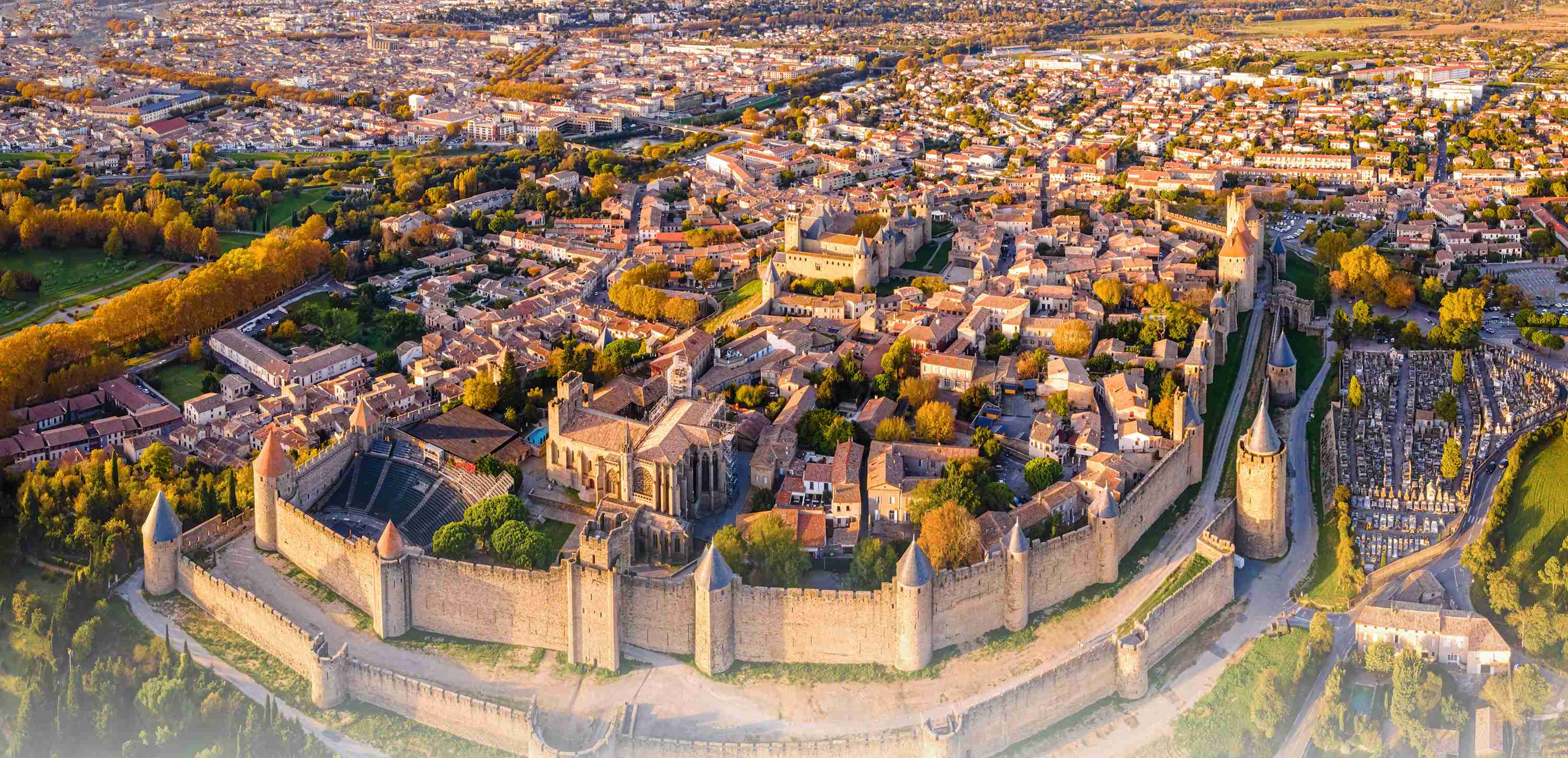 Aerial view of Carcassonne, a French fortified city in the department of AudeCRC