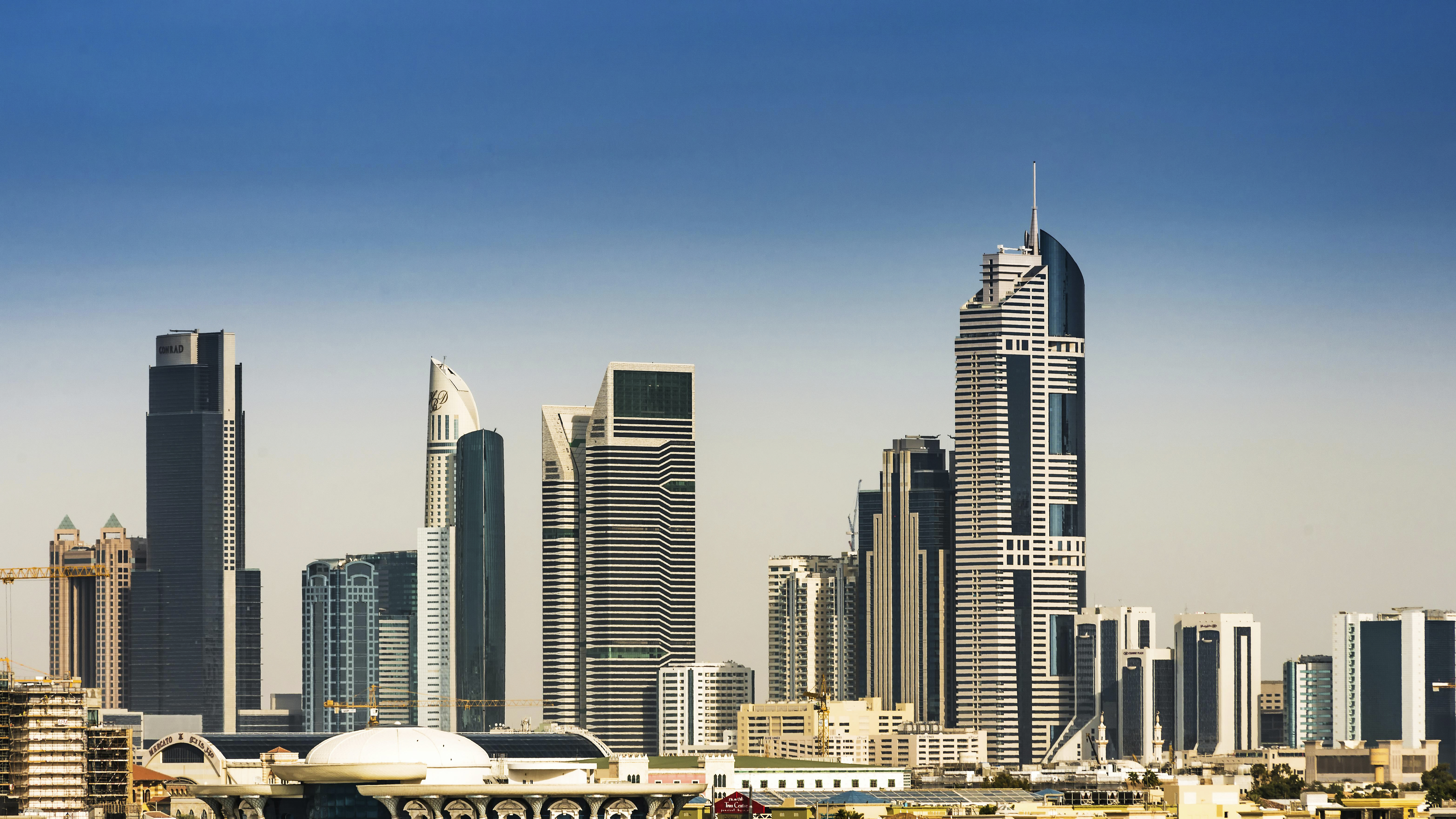 Yachts and building skyline in Dubai Marina