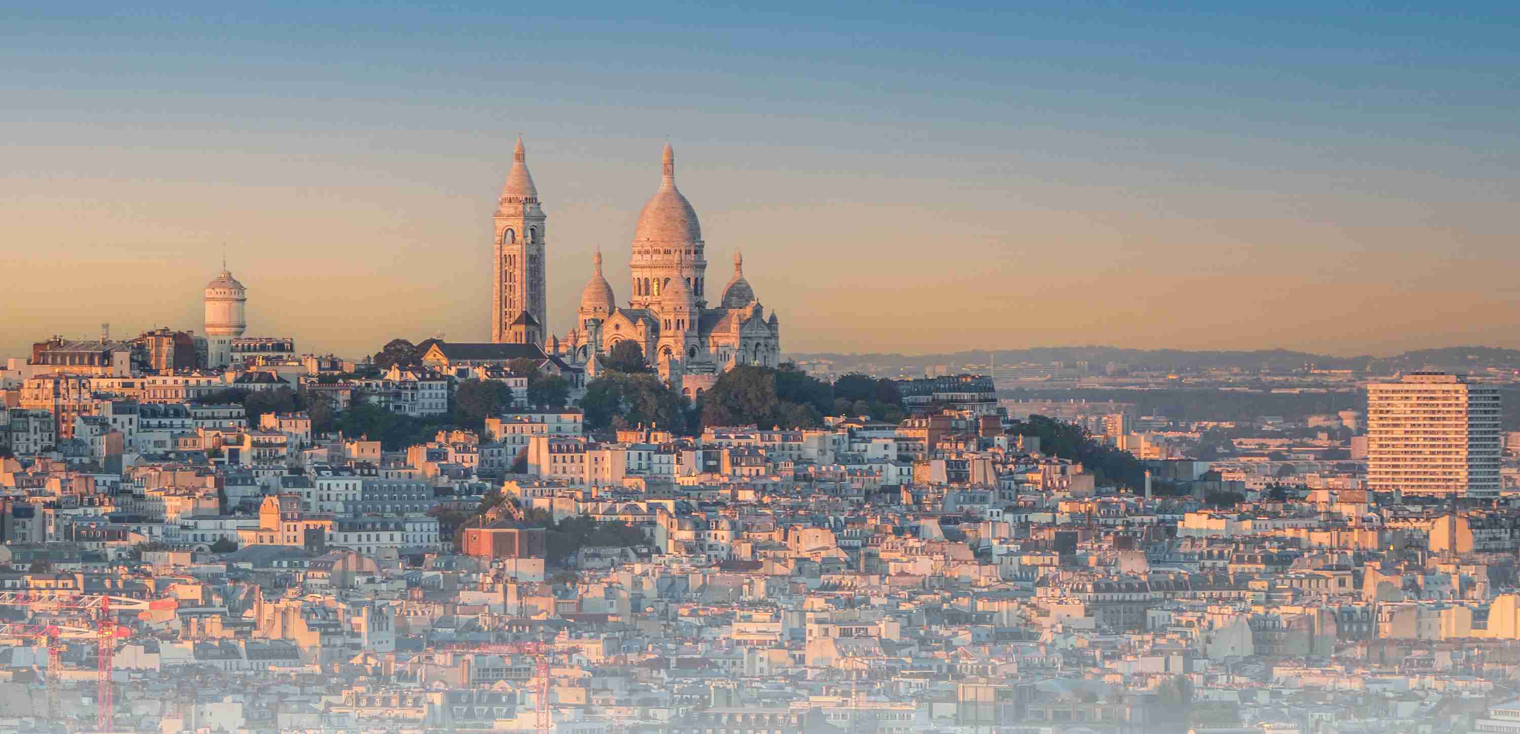 Aerial view of Paris with Montmartre in the background