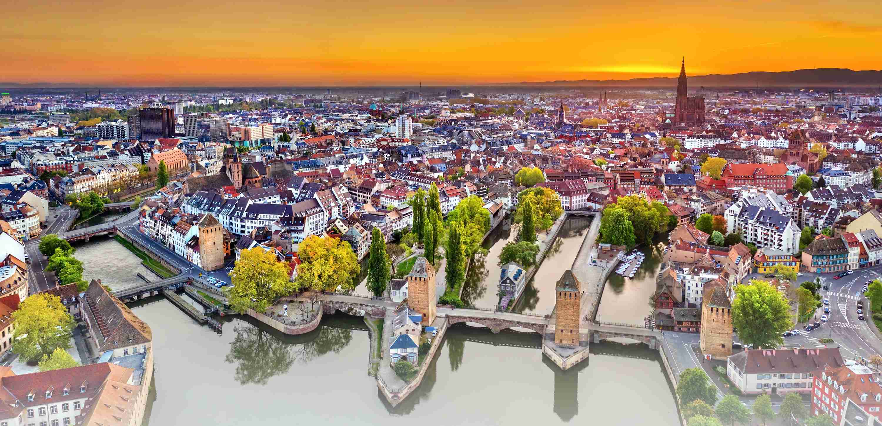 Aerial view of Strasbourg at sunrise