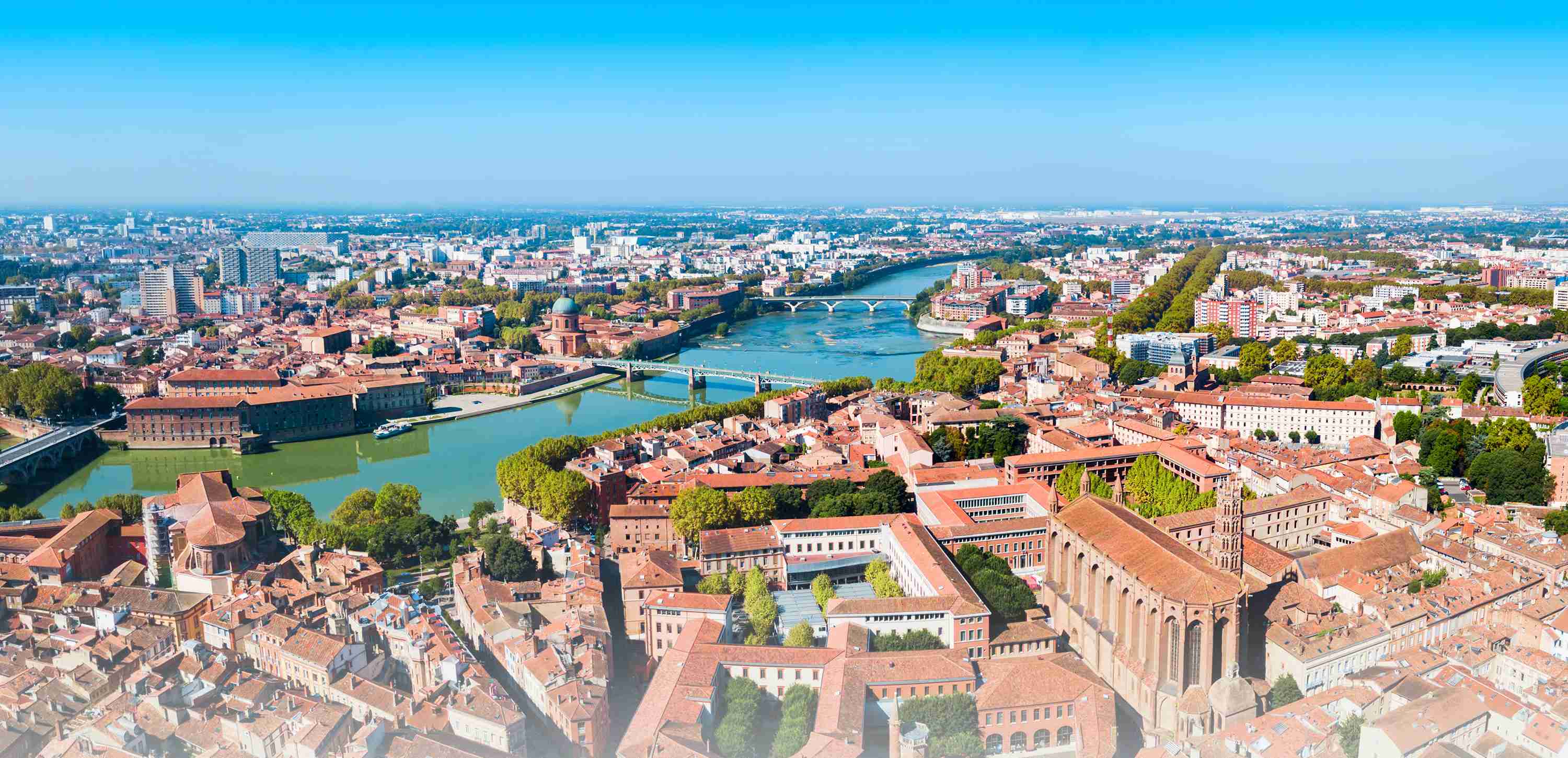 Toulouse and Garonne river aerial panoramic view